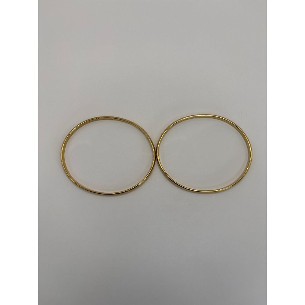 Vintage Gold Tone Oval Stackable 2 Two Thin Bangle Bracelets Minimalist 8" - Picture 4 of 5